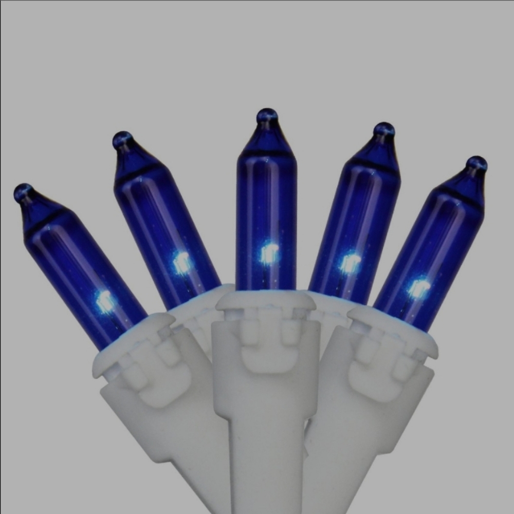 Blue Mini White Wire 2.5 in. Spacing Christmas Light, Set of 50